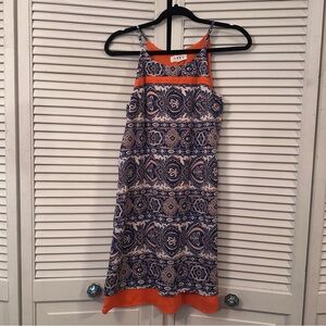 Anthro Orange and Blue Patterned Dress